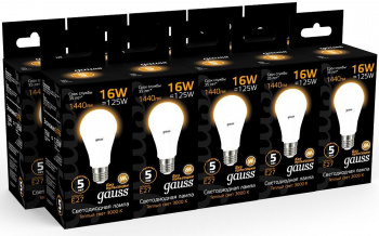 Лампа светодиодная Gauss 16Вт цок.:E27 шар 220B св.свеч.бел.теп. A60 (упак.:10шт) (102502116)