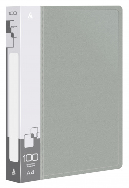 Папка с 100 прозр.вклад. Бюрократ -BPVN100GREY A4 пластик 0.8мм торц.карм с бум. встав серый