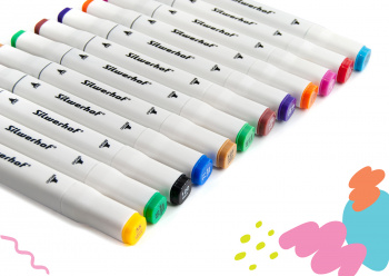 Набор маркеров для скетчинга Silwerhof двойной пиш. наконечник 1-7мм 12цв. пластиковая коробка (12шт.)