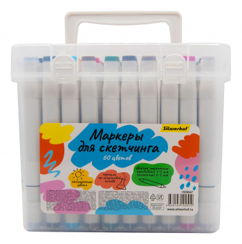 Набор маркеров для скетчинга Silwerhof двойной пиш. наконечник 1-7мм 60цв. пластиковая коробка (60шт.)
