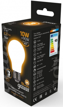 Лампа светодиодная Gauss 10Вт цок.:E27 шар 220B св.свеч.бел.теп. A60 (упак.:10шт) (102202110)