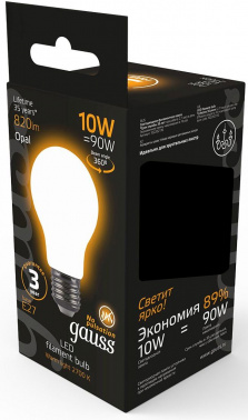 Лампа светодиодная Gauss 10Вт цок.:E27 шар 220B св.свеч.бел.теп. A60 (упак.:10шт) (102202110)