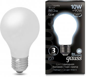 Лампа светодиодная Gauss 10Вт цок.:E27 шар 220B св.свеч.бел.нейт. A60 (упак.:10шт) (102202210)