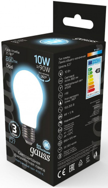 Лампа светодиодная Gauss 10Вт цок.:E27 шар 220B св.свеч.бел.нейт. A60 (упак.:10шт) (102202210)