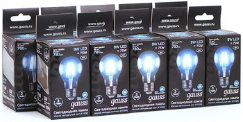 Лампа филам. Gauss 8Вт цок.:E27 шар 220B св.свеч.бел.нейт. A60 (упак.:10шт) (102802208)