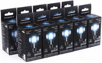Лампа филам. Gauss 10Вт цок.:E27 шар 220B св.свеч.бел.нейт. A60 (упак.:10шт) (102802210)