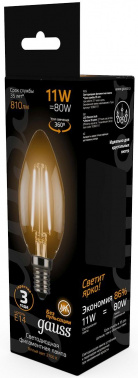 Лампа филам. Gauss 11Вт цок.:E14 свеча 220B св.свеч.бел.теп. C37 (упак.:10шт) (103801111)