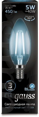 Лампа филам. Gauss 5Вт цок.:E14 свеча 220B св.свеч.бел.нейт. C37 (упак.:10шт) (103801205)