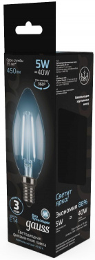 Лампа филам. Gauss 5Вт цок.:E14 свеча 220B св.свеч.бел.нейт. C37 (упак.:10шт) (103801205)