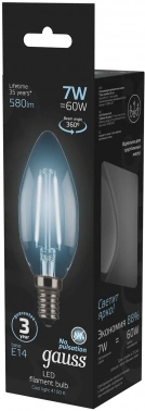 Лампа филам. Gauss 7Вт цок.:E14 свеча 220B св.свеч.бел.нейт. C37 (упак.:10шт) (103801207)