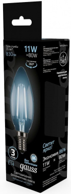 Лампа филам. Gauss 11Вт цок.:E14 свеча 220B св.свеч.бел.нейт. C37 (упак.:10шт) (103801211)