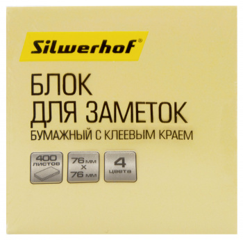 Блок самоклеящийся бумажный Silwerhof 76x76мм 400лист. пастель 4цв.в упак.