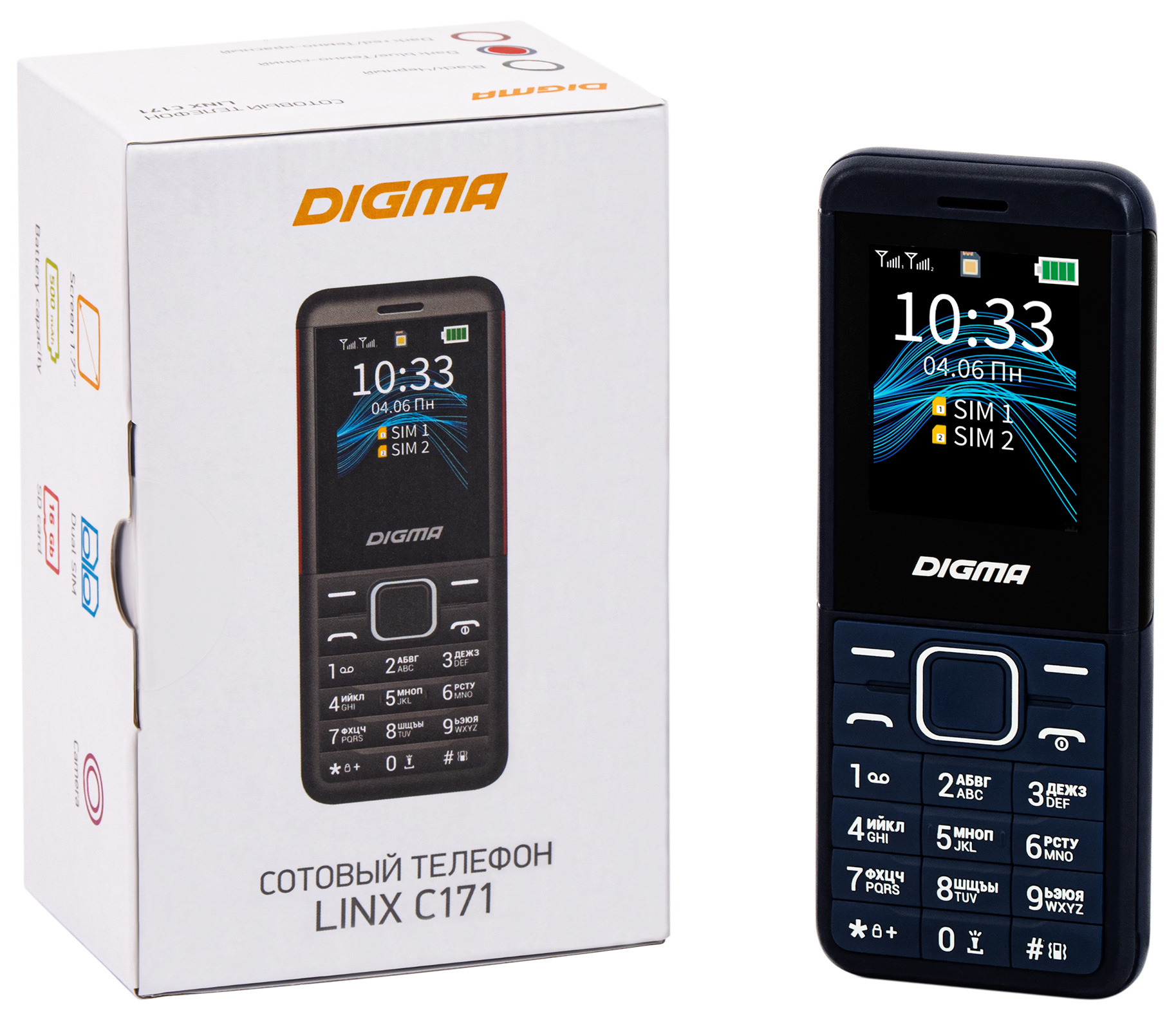 Мобильный телефон Digma C171 Linx 32Mb темно-синий моноблок 2Sim 1.77