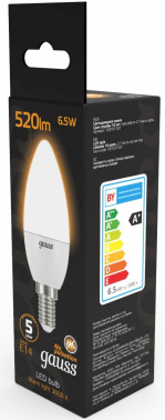 Лампа светодиодная Gauss Black 6.5Вт цок.:E14 свеча 220B св.свеч.бел.теп. C37 (упак.:10шт) (103101107)