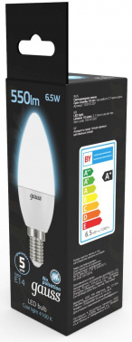 Лампа светодиодная Gauss Black 6.5Вт цок.:E14 свеча 220B св.свеч.бел.нейт. C37 (упак.:10шт) (103101207)