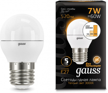 Лампа светодиодная Gauss Black 6.5Вт цок.:E27 шар 220B св.свеч.бел.теп. G45 (упак.:10шт) (105102107)