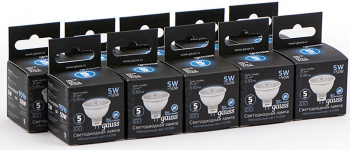 Лампа светодиодная Gauss Black 5Вт цок.:GU5.3 рефлек. 220B св.свеч.бел.нейт. MR16 (упак.:10шт) (101505205)