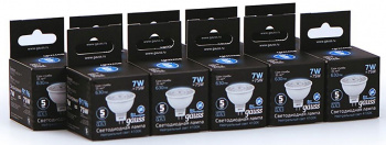 Лампа светодиодная Gauss Black 7Вт цок.:GU5.3 рефлек. 220B 4100K св.свеч.бел.нейт. MR16 (упак.:10шт) (101505207)