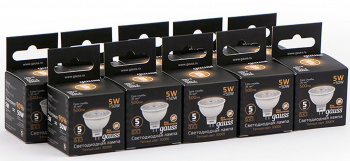 Лампа светодиодная Gauss Black 5Вт цок.:GU5.3 рефлек. 220B св.свеч.бел.теп. MR16 (упак.:10шт) (101505105)