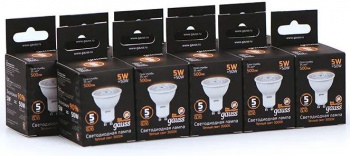 Лампа светодиодная Gauss Black 5Вт цок.:GU10 рефлек. 220B св.свеч.бел.теп. MR16 (упак.:10шт) (101506105)