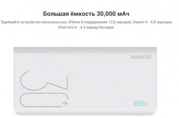 Мобильный аккумулятор Romoss Sense 8+ 30000mAh 3A QC 2xUSB белый