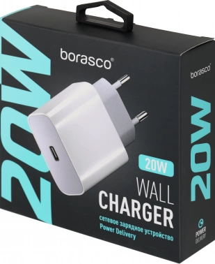 Сетевое зар./устр. BoraSCO 20W 3A (PD) USB Type-C универсальное белый (50634)