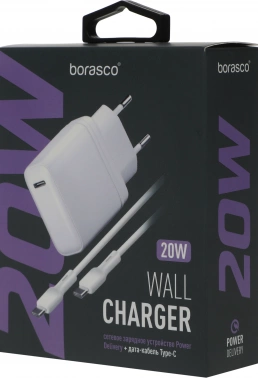 Сетевое зар./устр. BoraSCO 20W 3A (PD) USB Type-C универсальное белый (50635)
