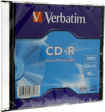 Диск CD-R Verbatim 700Mb 52x Slim case (1шт) (43347)