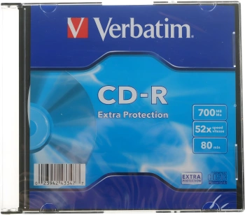 Диск CD-R Verbatim 700Mb 52x Slim case (1шт) (43347)