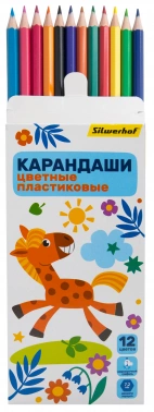 Карандаши цв. Silwerhof Веселые друзья 2.6мм шестигран. пластик ассорти 12цв. коробка/европод.