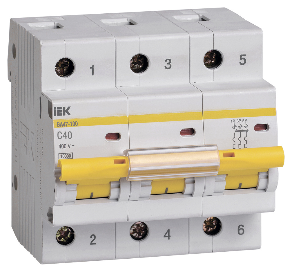 Выключатель автоматический IEK MVA40-3-040-C 40A тип C 10kA 3П 400В 3мод белый (упак.:1шт)