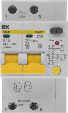 Выключатель автом. дифф. тока IEK MAD12-2-016-C-030  АД12М