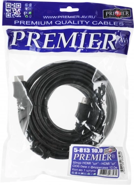 Кабель аудио-видео Premier HDMI (m)/HDMI (m) 10м. феррит.кольца позолоч.конт. черный (5-813)