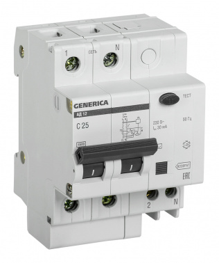 Выключатель автом. дифф. тока IEK MAD15-2-025-C-030  АД12 Generica