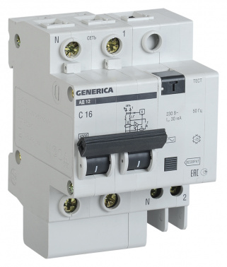 Выключатель автом. дифф. тока IEK MAD15-2-050-C-030  АД12 Generica