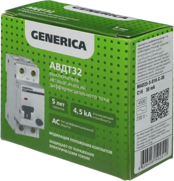 Выключатель автом. дифф. тока IEK MAD25-5-016-C-30  АВДТ 32 Generica