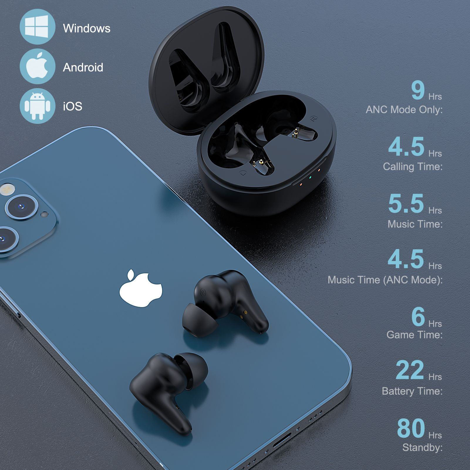 Гарнитура вкладыши HTC E-mo 1 True Wireless Earbuds Plus черный  беспроводные bluetooth в ушной раковине