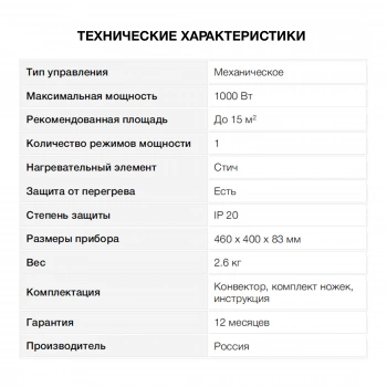 Конвектор Starwind SHV1010