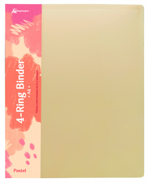 Папка панорама на 4-х кольцах Бюрократ Pastel PAST0740/4RYEL A4 пластик 0.7мм кор.40мм торц.карм с бум. встав желтый