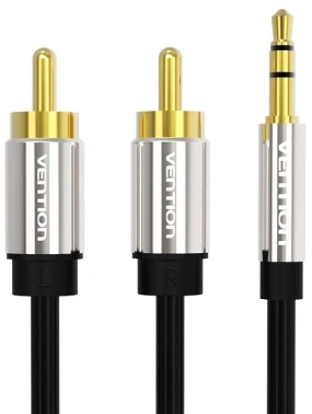Кабель аудио Vention 2хRCA (m)/Jack 3.5 (m) 2м. позолоч.конт. черный (P550AC200-S)
