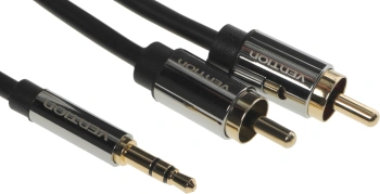 Кабель аудио Vention 2хRCA (m)/Jack 3.5 (m) 2м. позолоч.конт. черный (P550AC200-S)