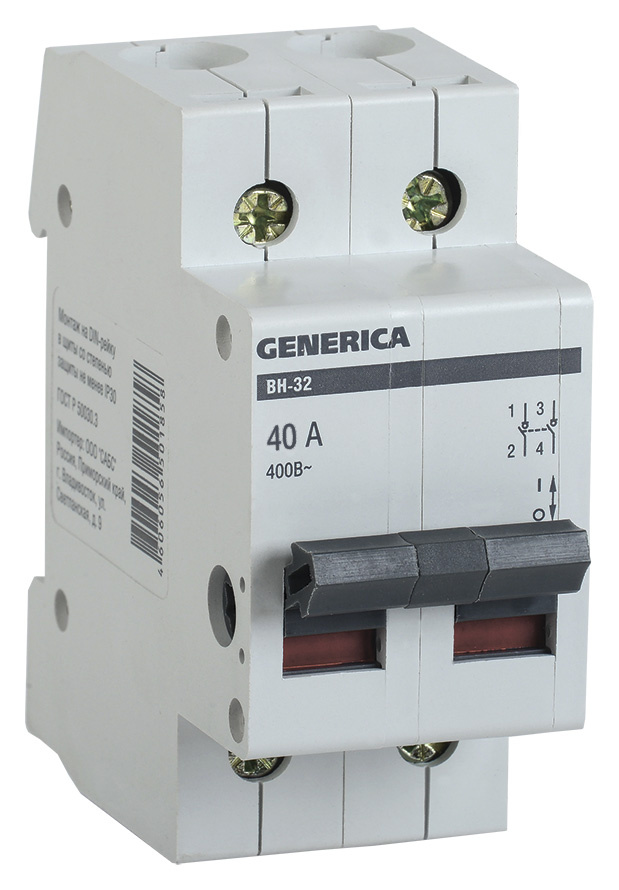 Выключатель IEK Generica MNV15-2-040 40A 2П 400В 2мод белый (упак.:1шт)