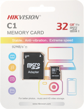 Флеш карта microSDHC 32GB Hikvision  HS-TF-C1(STD)/32G/Adapter