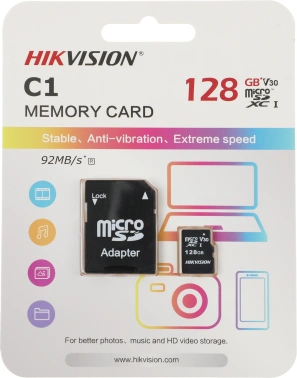 Флеш карта microSDXC 128GB Hikvision  HS-TF-C1(STD)/128G/Adapter