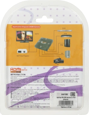 Переключатель аудио-видео Premier HDMI (f)/HDMI (f)/HDMI (f) черный (7003)