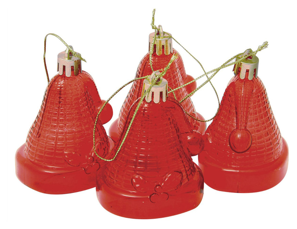 Набор елочных игрушек Колокольчики (590659) (упак.:4шт) пластик красный