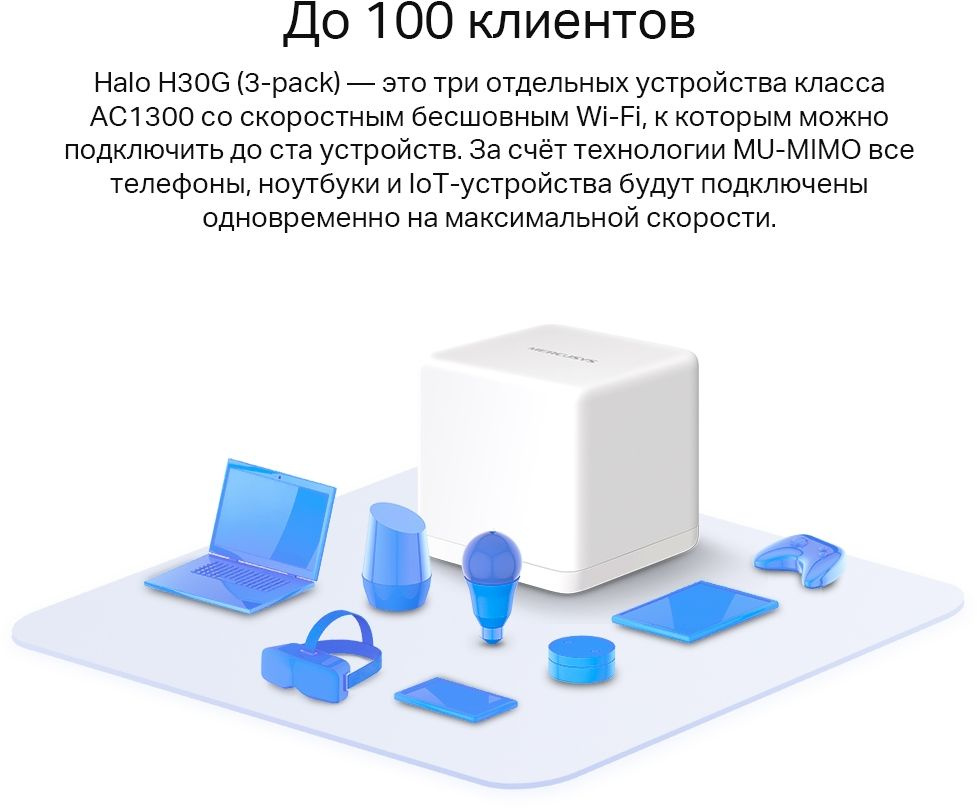 Бесшовный Mesh роутер Mercusys Halo H30G(2-pack) AC1300 10/100/1000BASE-TX  белый (упак.:2шт)