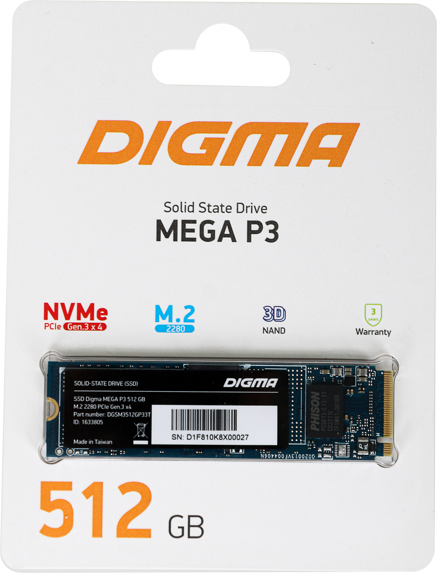 Накопитель SSD Digma PCI-E x4 512Gb DGSM3512GP33T