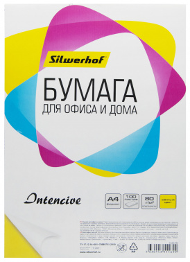 Бумага Silwerhof A4/80г/м2/100л./желтый интенсив общего назначения(офисная)