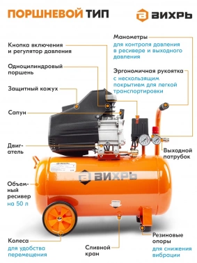 Компрессор поршневой Вихрь КМП-50/300АМ